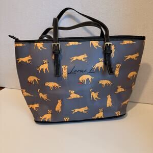 Leruel Large Tote Bag Dogs Blue Yellow Storage Animal Print Preppy
